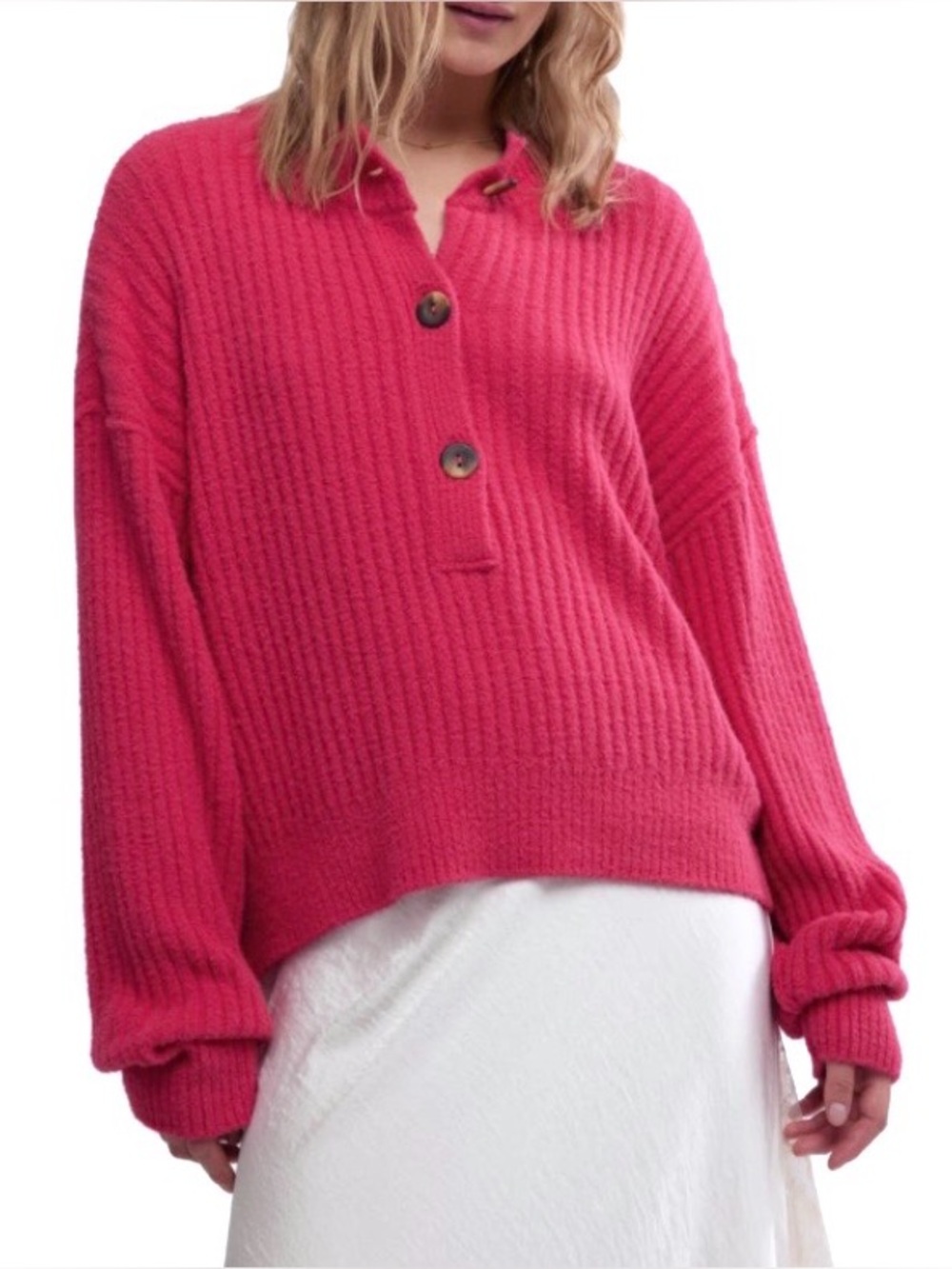 Free People Cocoa Rib Henley Sweater Size M